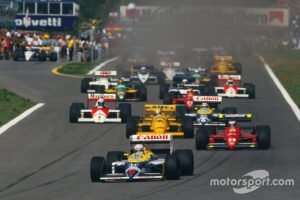 Estoril, Portugal.
18-20 September 1987.
Nigel Mansell (Williams FW11B Honda) leads Gerhard Berger (Ferrari F187) Ayrton Senna (Lotus 99T Honda), Nelson Piquet (Williams FW11B Honda) and Alain Prost (McLaren MP4/3 TAG Porsche) at the start, action.
World Copyright: LAT Photographic
Ref:87 POR 09.